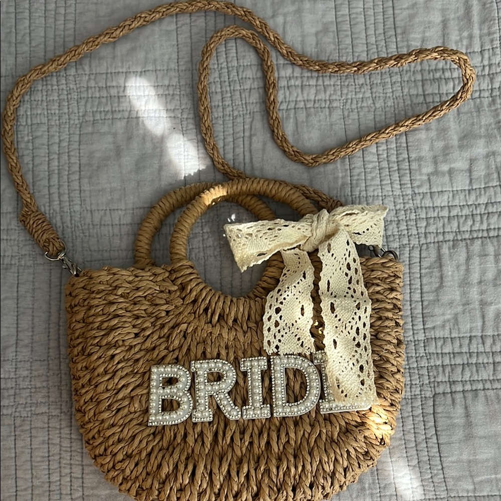 Brown Woven Bride Bag with Lace Bow